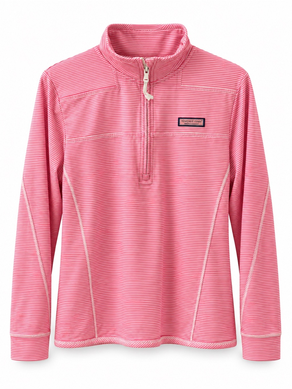 Vineyard Vines Sankaty Pink White Stripe Quarter Zip Pullover M